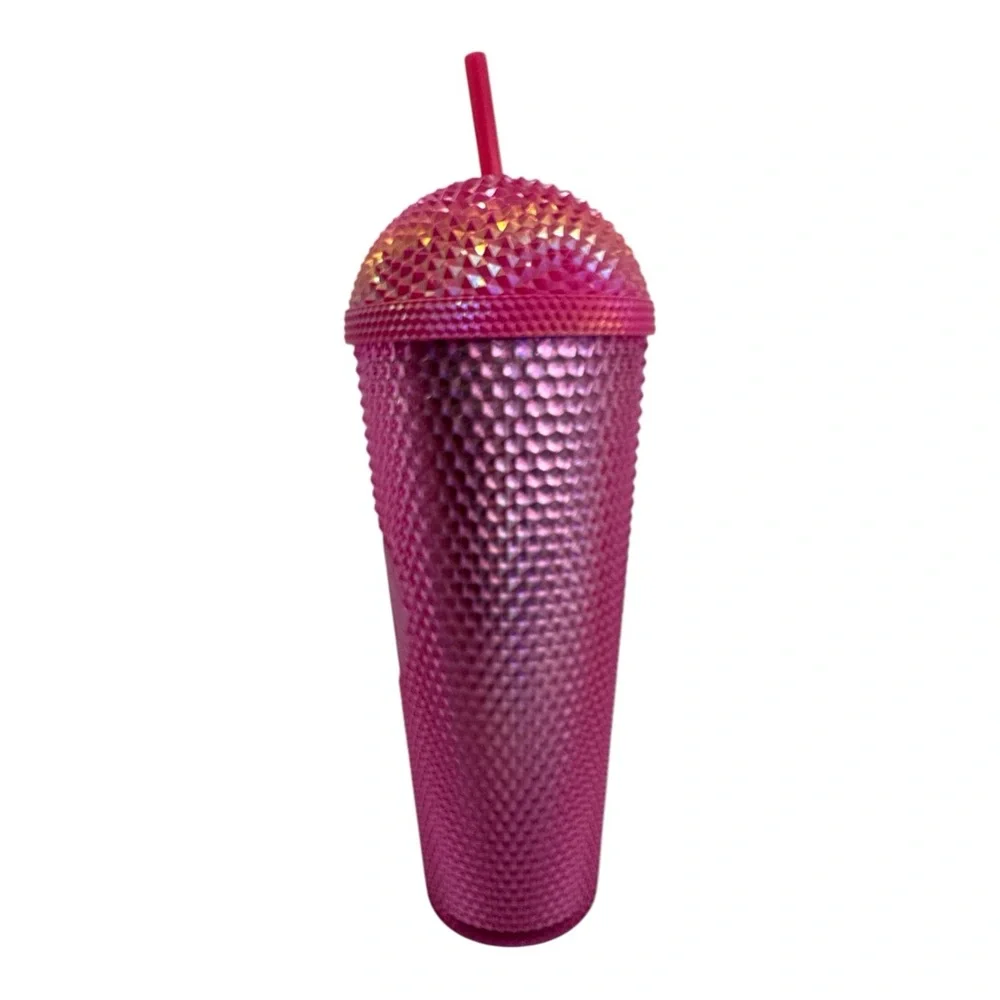 Starbucks 2025 Iridescent Pink Domed Studded 24oz Venti Cold Cup‎ Tumbler.